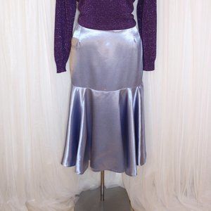 1980s Vintage Size M/L Periwinkle Liquid Satin Fishtail Midi Flowy Skirt